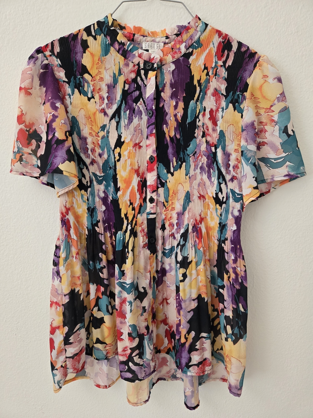 Spense Multicolor Floral Pleated Button-Front Blouse